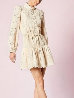Calypso St. Barth Neutral Beige Embroidered Eyelet Mini Dress NWT Size S $345
